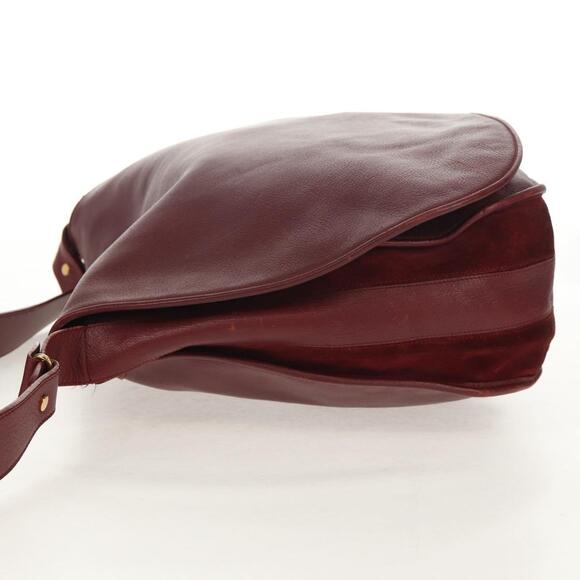 CARTIER Must Line Shoulder Bag Leather Bordeaux Gold Auth ki6152